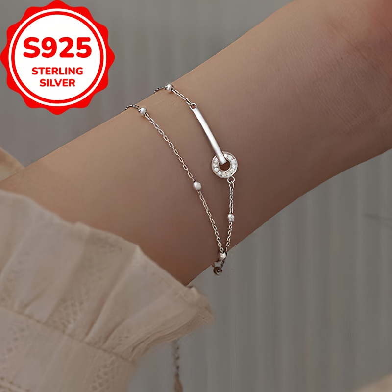 Women's S925 Sterling Silver Double-Layer Circular Ring Bracelet
